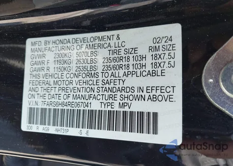 2024 Honda Cr-V Hybrid Sport-L z USA, uszkodzony, nr VIN 7FARS6H84RE067041